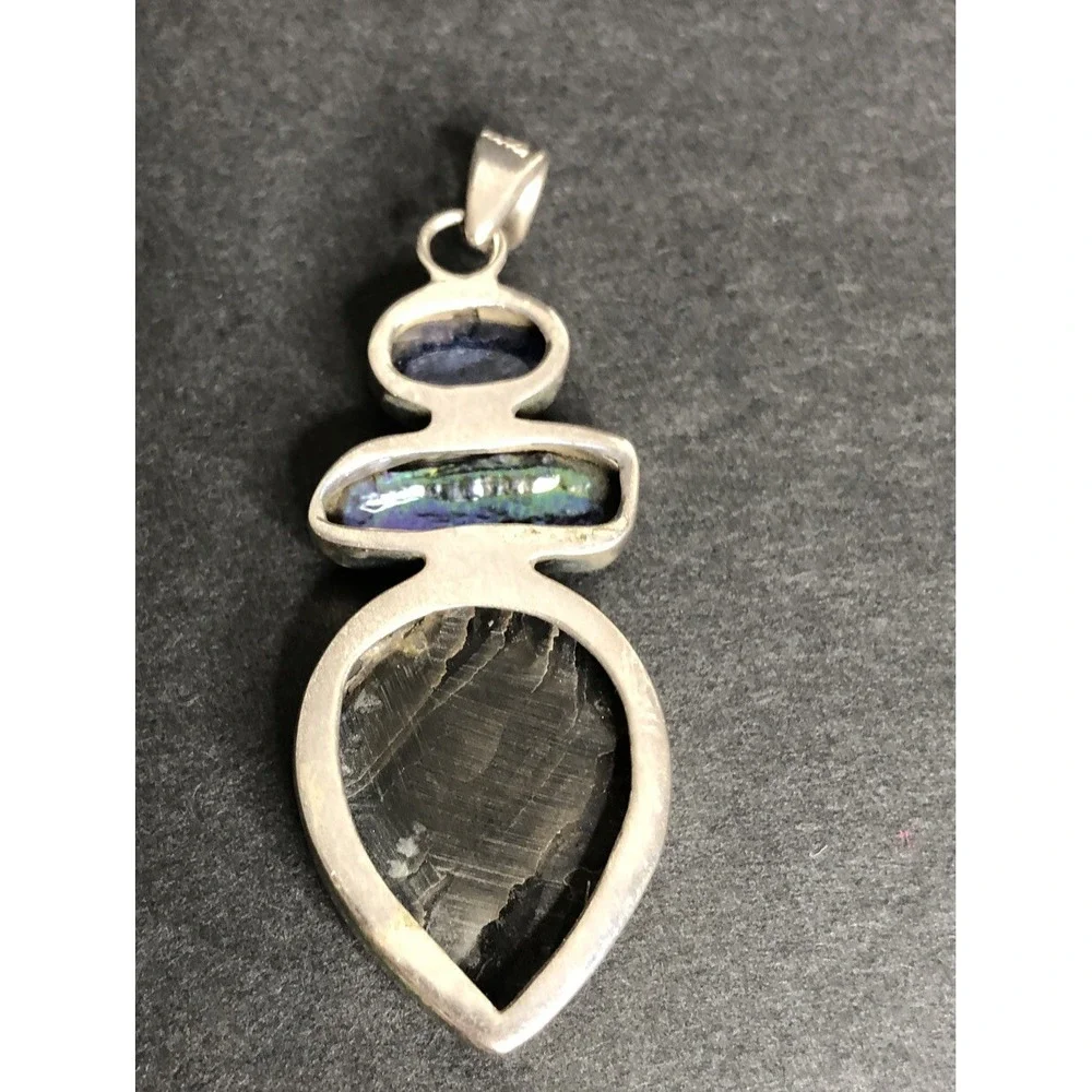 Vintage Mother of Pearl & Abalone Sterling Silver 925 Pendant Statement Necklace